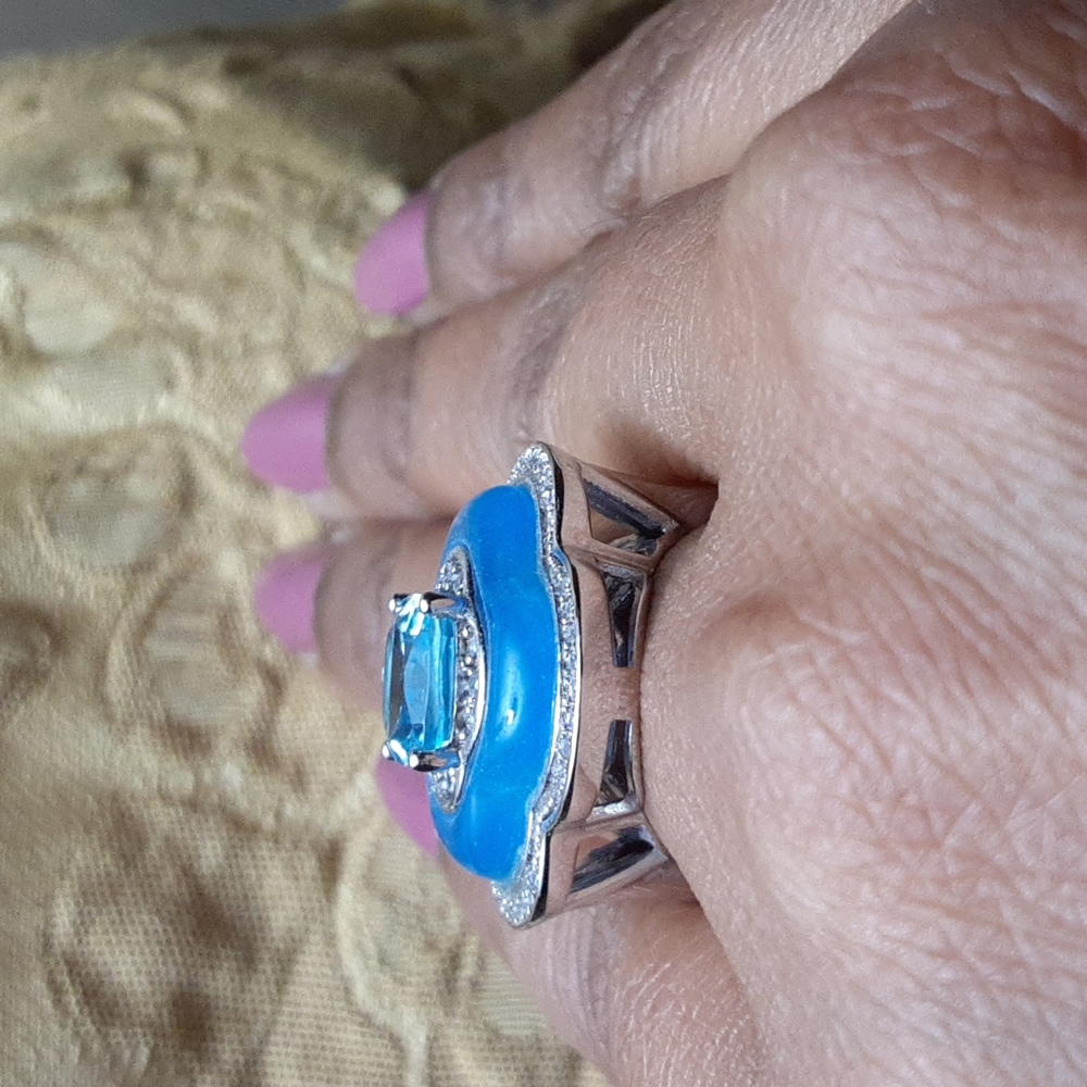 925 Blue Topaz, Burmese Blue Jade and White Zircon. - Picture 6 of 10